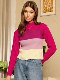Berrylush Women High Neck Colourblocked Pullover
