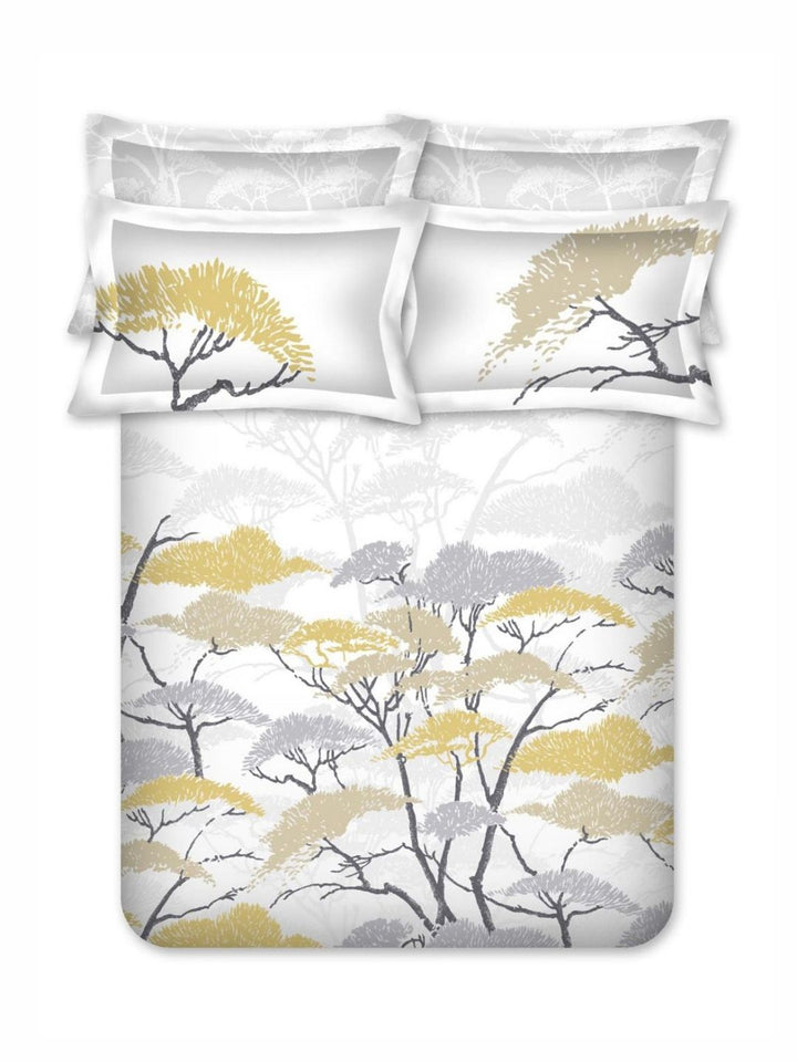 BOMBAY DYEING Urban Living Yellow Printed Cotton 400 TC King Bedsheet with 4 Pillow Covers