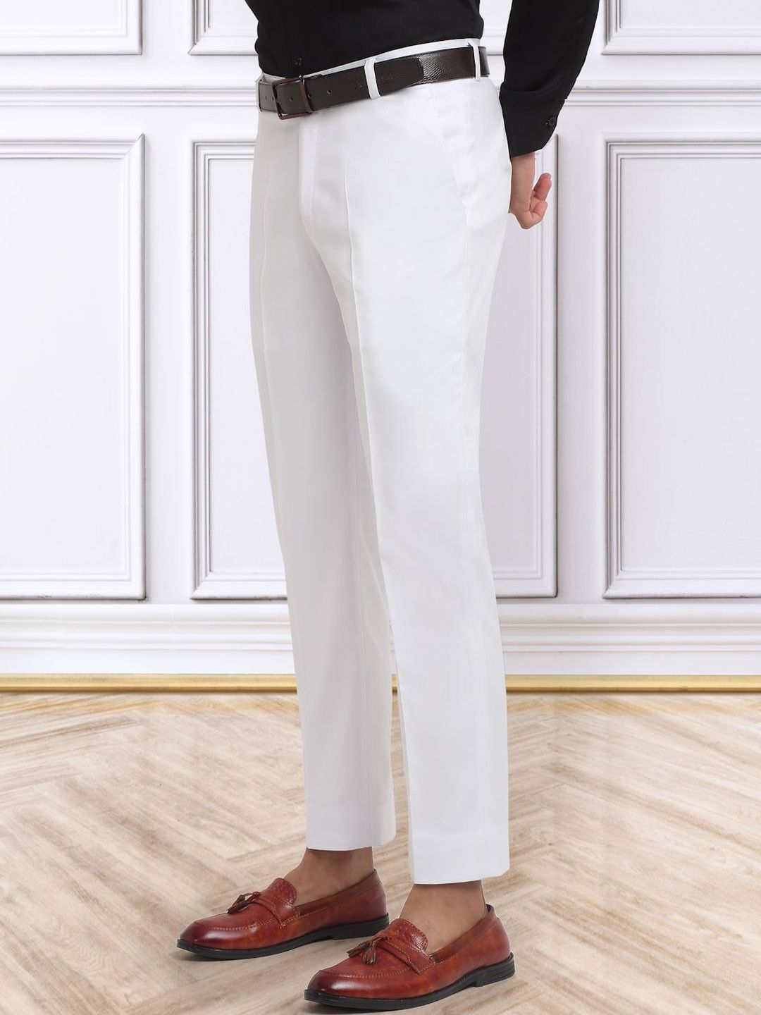 KLOTTHE Men White Slim Fit Mid-Rise Cotton Formal Gurkha Pants