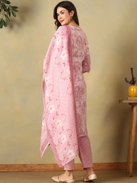 Mamicha Women Floral Printed Regular Thread Work Pure Cotton Kurta with Trousers & With Dupatta