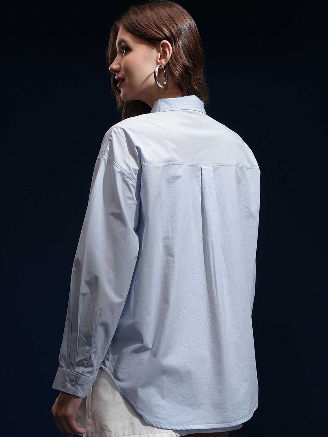 CHIC BY TOKYO TALKIES Women Spread Collar Solid Cotton Oversized Casual Shirt