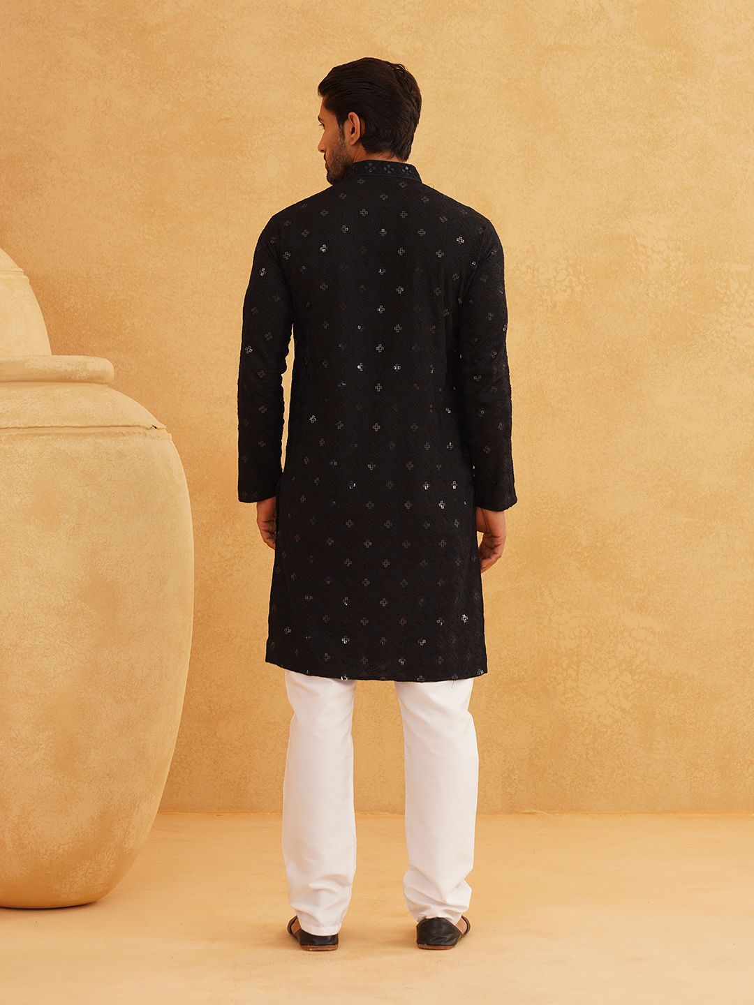 SOJANYA Motif Etnik Bersulam Kolar Mandarin Labuci Kapas Tulen Kurta Lurus