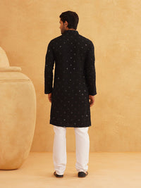 SOJANYA Motif Etnik Bersulam Kolar Mandarin Labuci Kapas Tulen Kurta Lurus