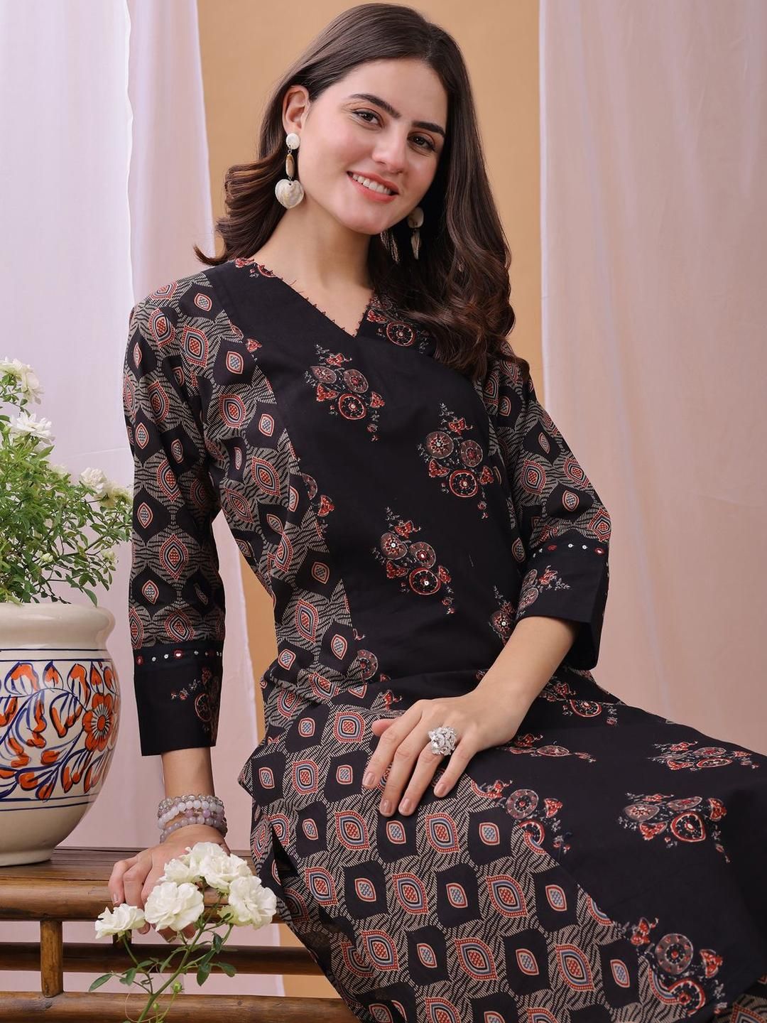 KALINI Women Printed Regular Pure Cotton Kurta with Trousers