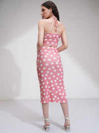 Tokyo Talkies Women Polka Dot Corsage Top with Midi Skirt Co-Ords