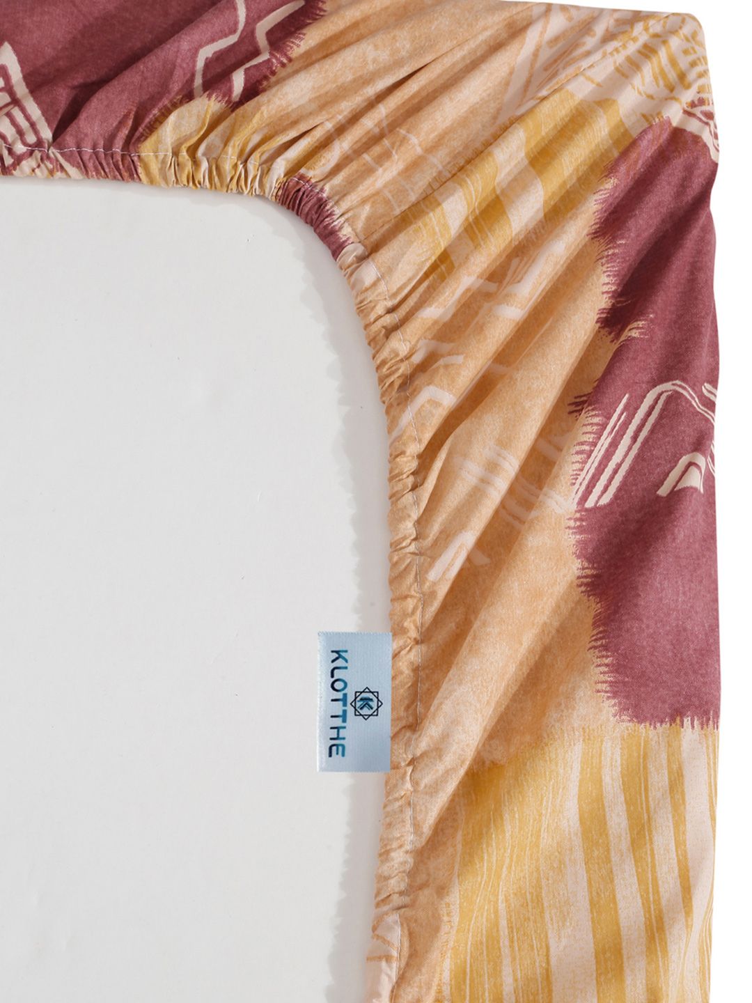 KLOTTHE Yellow & Brown Printed Pure Cotton 400 TC Fitted Single Bedsheet With Pillow Cover