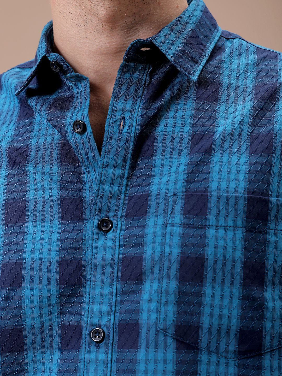 The Indian Garage Co Men Spread Collar Tartan Checked Cotton Slim Fit Casual Shirt