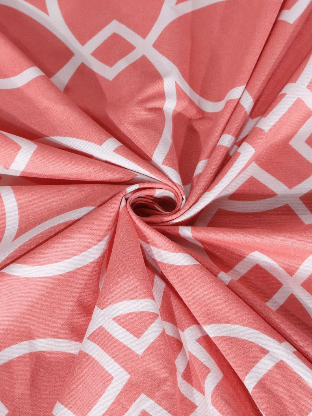 Myntra Elegant Homes Peach Geometric Cotton 300 TC Fitted King Cadar Halus dengan 2 Sarung Bantal-98 x 89 inci