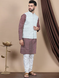 Anouk Purple Ethnic Motifs Woven Design Mandarin Collar Straight Kurta & Nehru Jacket