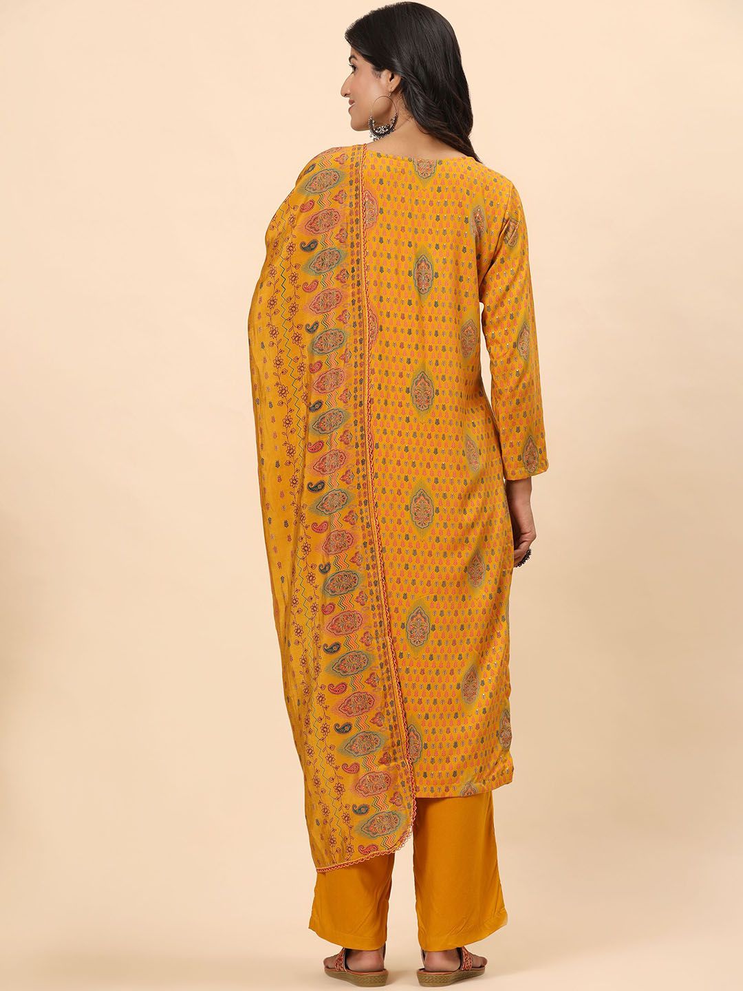 Mamicha Women Ethnic Motifs Embroidered Regular Thread Work Pure Cotton Kurta with Palazzos & With Dupatta