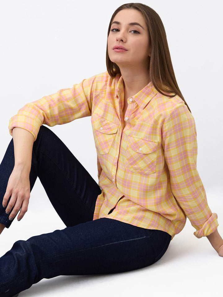 SPYKAR Women Spread Collar Tartan Checked Casual Shirt