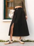 DressBerry Luxe Line Belted Midi A-line Skirt with Zip-Detail