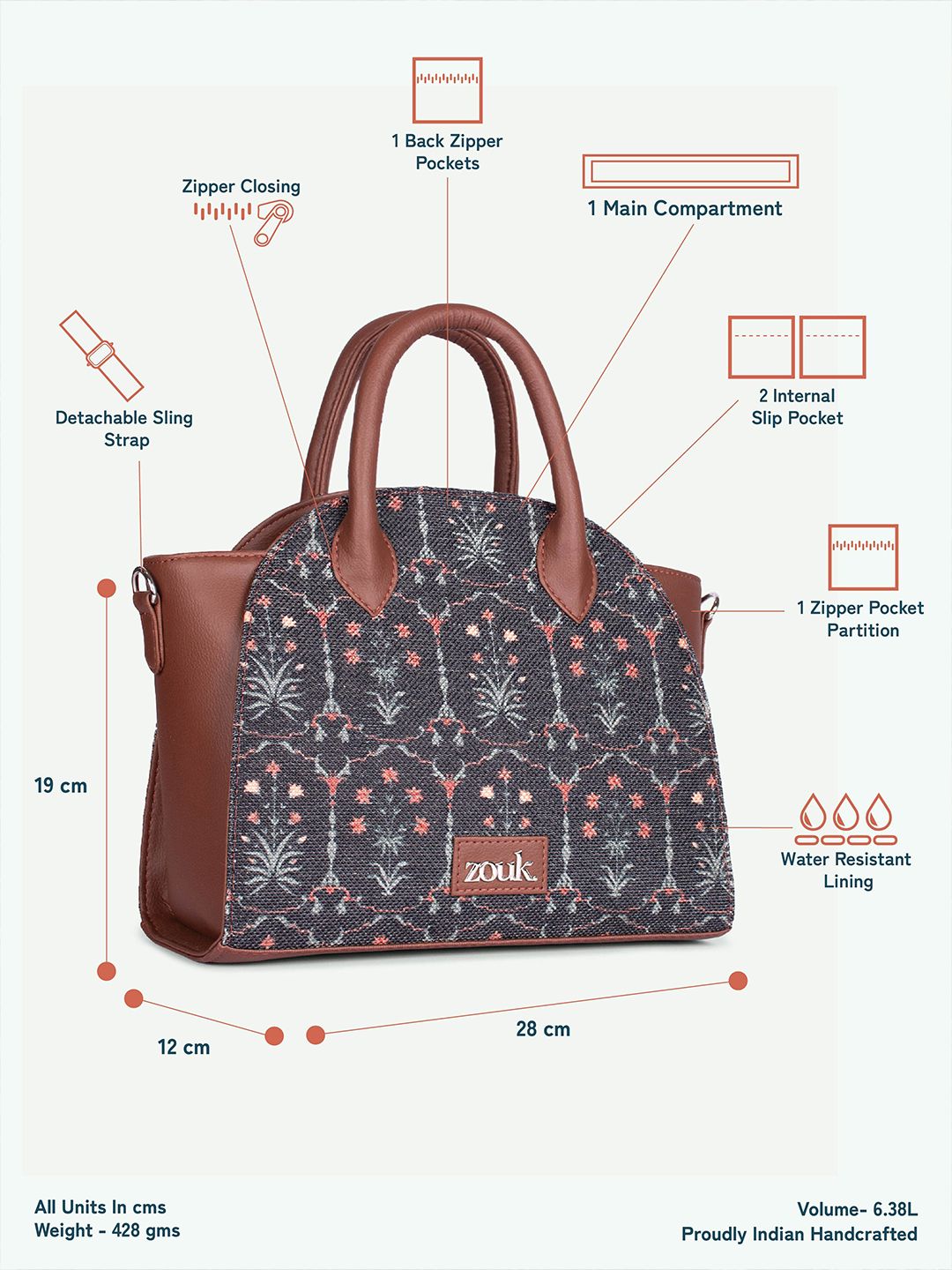 ZOUK Women Floral Printed Swagger Handheld Bag