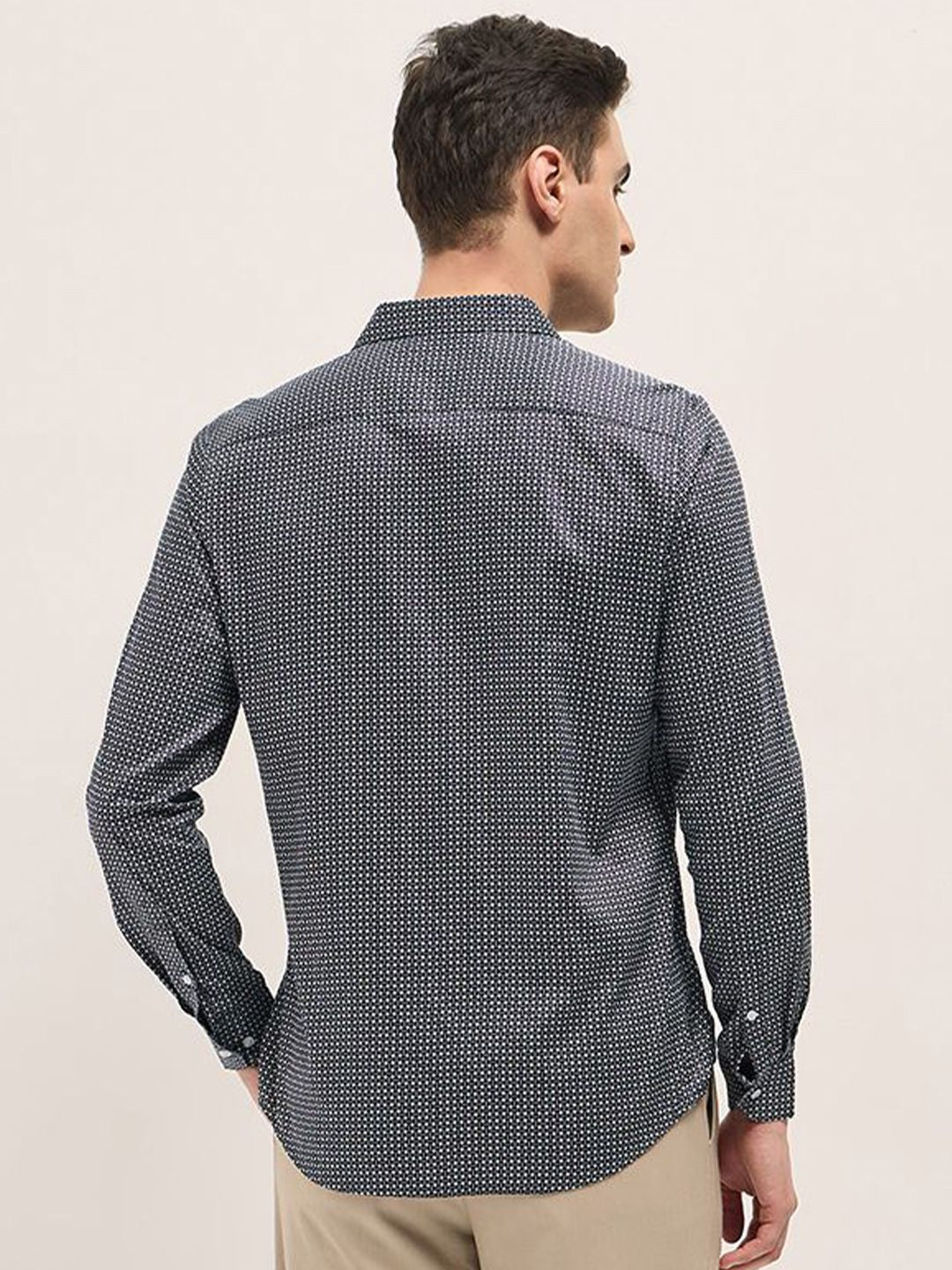 THE BEAR HOUSE Men Spread Collar Geometric Printed Cotton Tailored Fit Formal Shirt