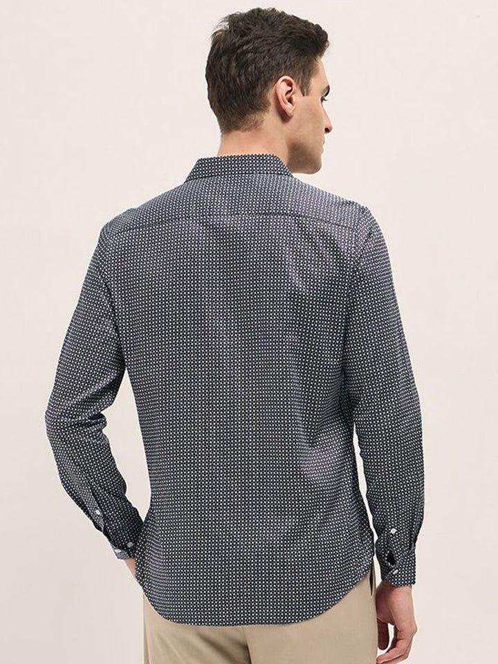 THE BEAR HOUSE Men Spread Collar Geometric Printed Cotton Tailored Fit Formal Shirt
