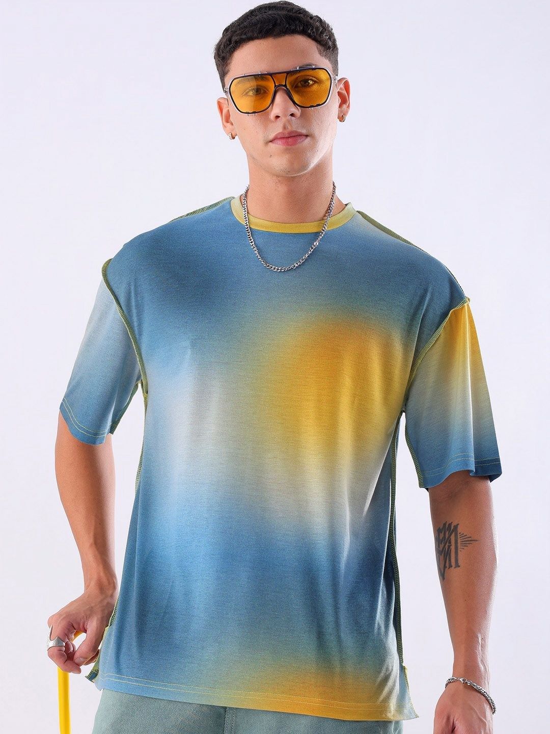 The Indian Garage Co Men Tie and Dye Round Neck Oversized T-shirt