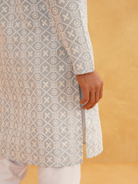 SOJANYA Chikankari Embroidered Band Collar Pure Cotton Straight Long Kurta