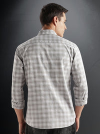 ADRO Tartan Checked Spread Collar Long Sleeves Cotton Casual Shirt