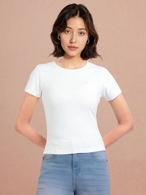 DressBerry Round-Neck Crop Fitted Top