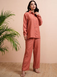 Vishudh Women Solid Shirt & Trouser Co-Ords Set