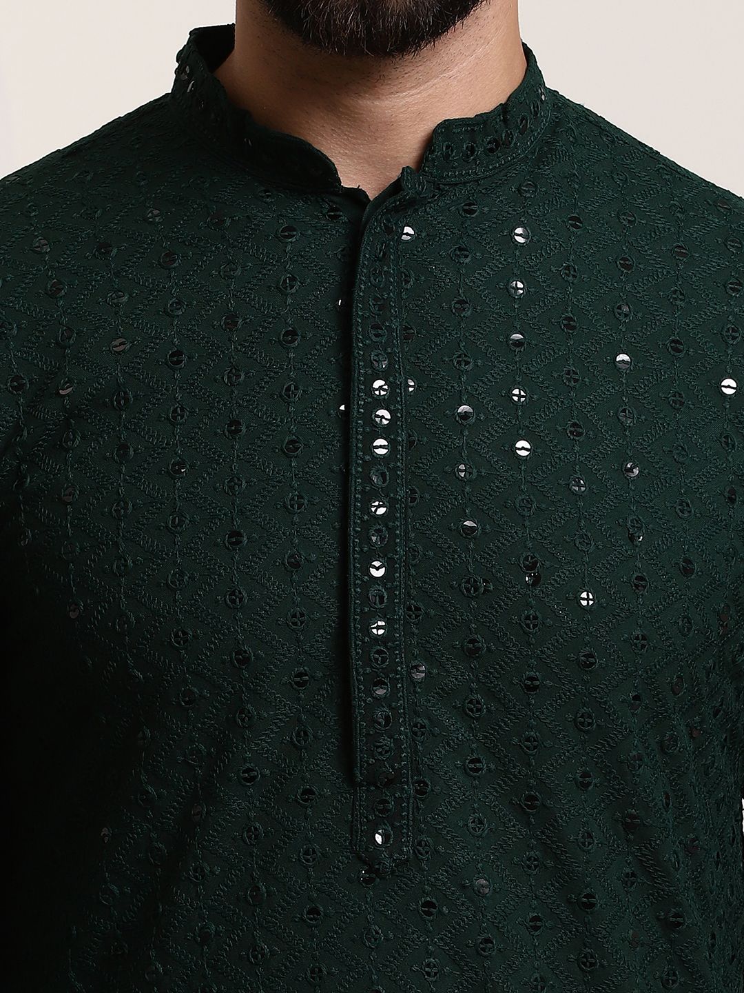 SOJANYA Ethnic Embroidered Mirror Work Pure Cotton Straight Kurta
