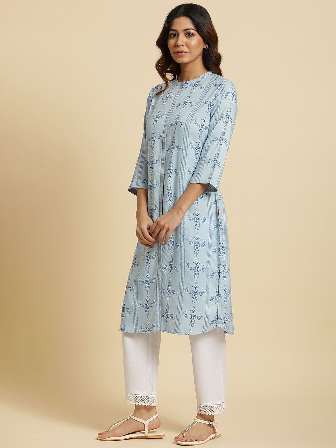 W  Abstarct Printed Mandarin Collar Straight Kurta