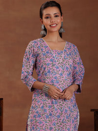 Libas Floral Printed Panelled Pure Cotton Straight Kurta With Trousers & Dupatta