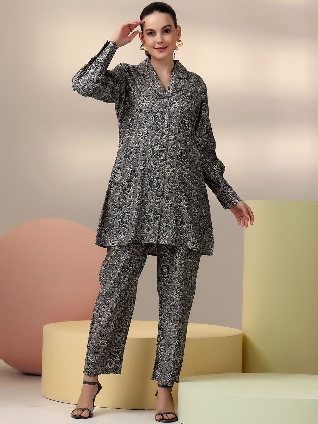 Libas Floral Printed Long Sleeves Shirt With Trousers