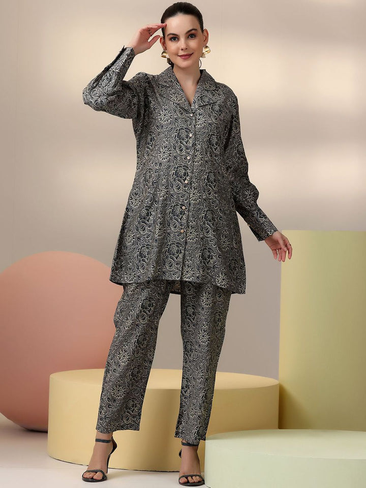 Libas Floral Printed Long Sleeves Shirt With Trousers