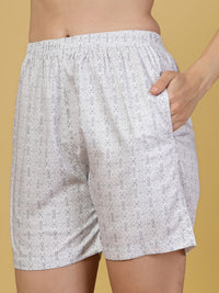 KLOTTHE Women Abstract Printed Pure Cotton T-shirt & Shorts Pants Night suit