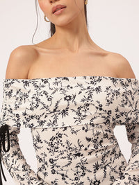 DressBerry Floral Femme Off-Shoulder Bow Detail Bardot Top