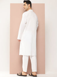 See Designs Mandarin Collar Striped Embroidered Kantha Work Pure Cotton Straight Kurta