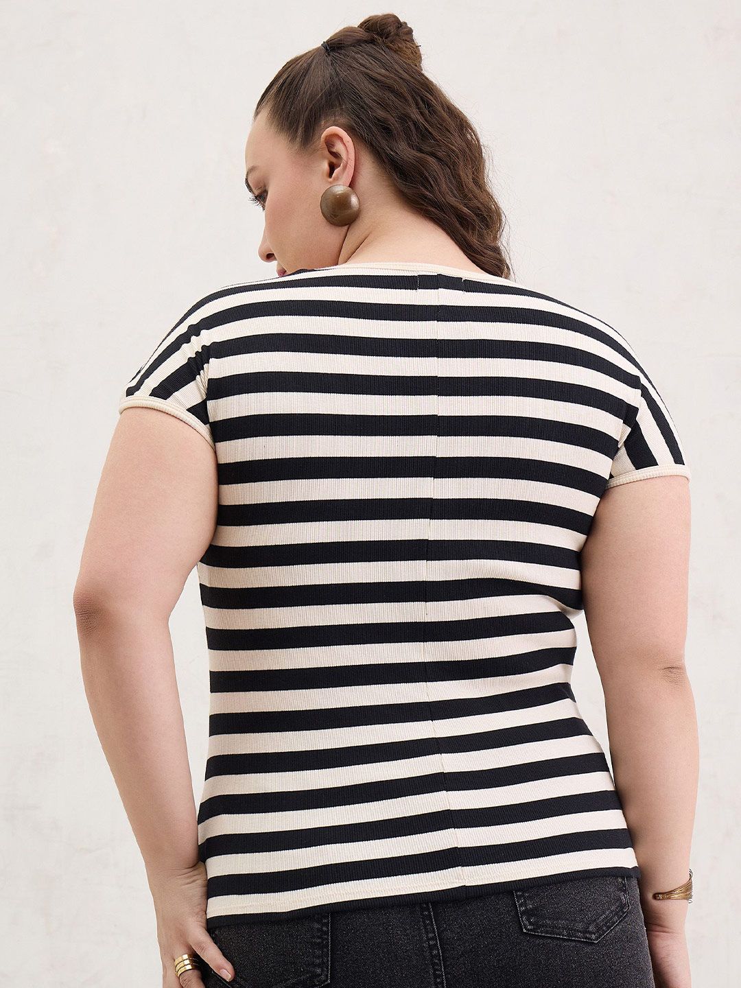 SASSAFRAS Women Plus Size Striped Cotton Top