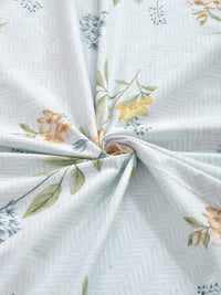 Aura Blue & Brown Floral 300 TC Fitted Double King Bedsheet Set-2.5 m X 2.25 m