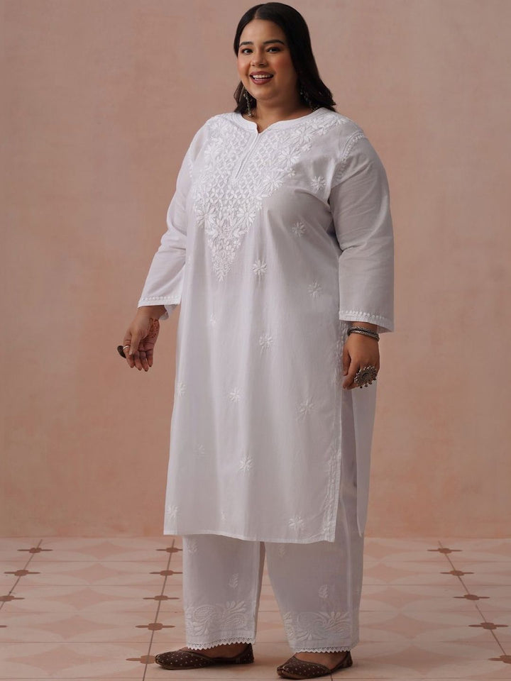 House of Chikankari Cotton Embellished Straight Calf Length Kurta