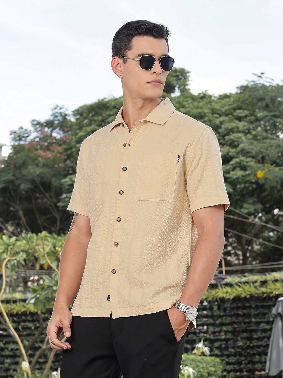 Thomas Scott Men's Premium Seersucker Cotton Casual Shirt