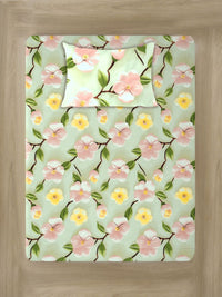 Myntra Elegant Green Floral 300 TC Single 7D Bedsheet with 1 Pillow Cover