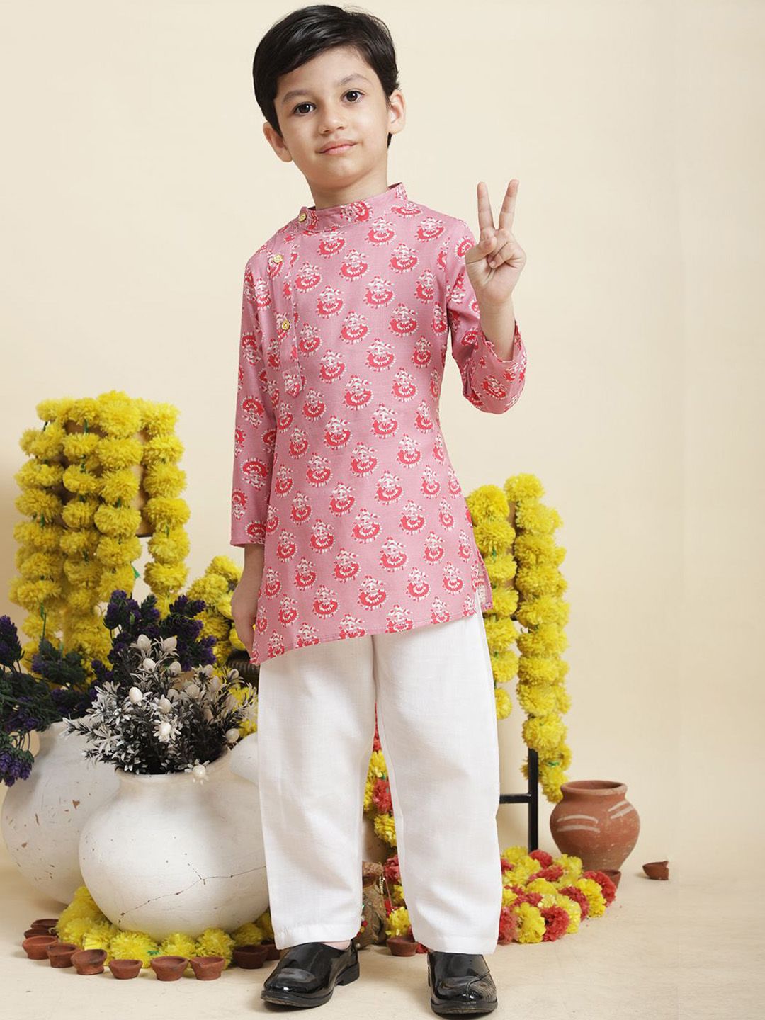Cutiekins Boys Ethnic Motifs Printed Pure Cotton Kurta with Pyjamas