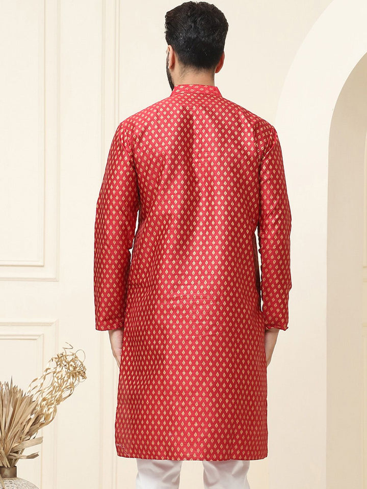 SOJANYA Motif Etnik Bercetak Kolar Jalur Lengan Panjang Kurta Sutera Biasa
