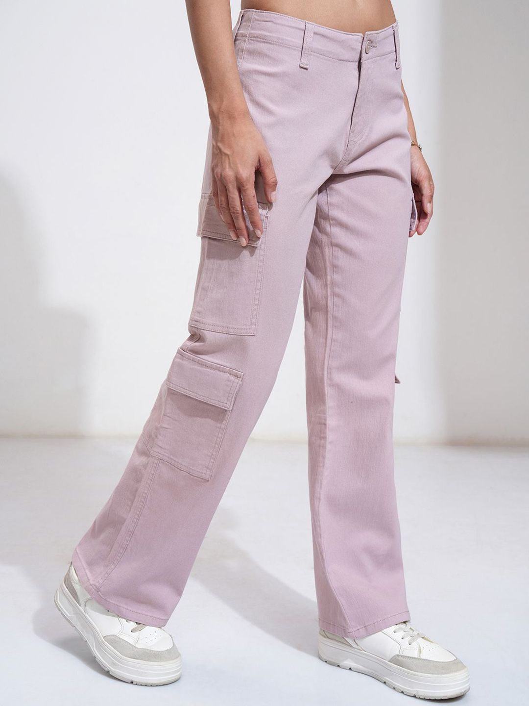 Tokyo Talkies Women Wide Leg Twill Cargo Trousers