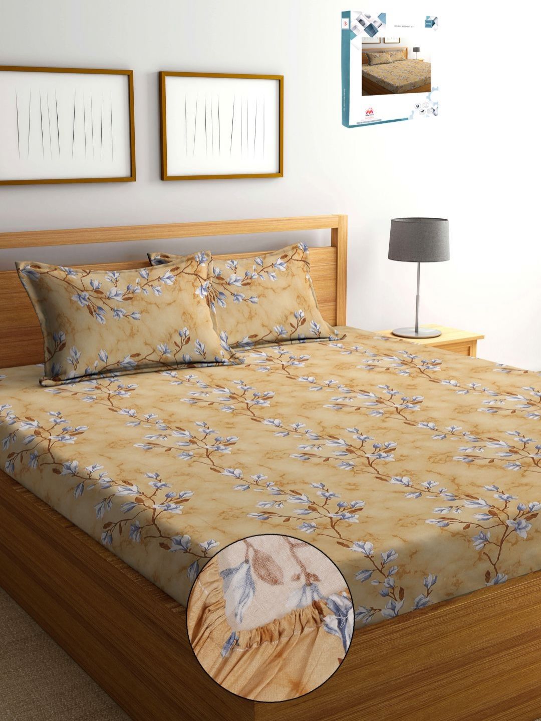 Myntra Elegant Homes Coklat Bunga Kapas Tulen 400TC Dilengkapi Cadar King & 2 Sarung Bantal