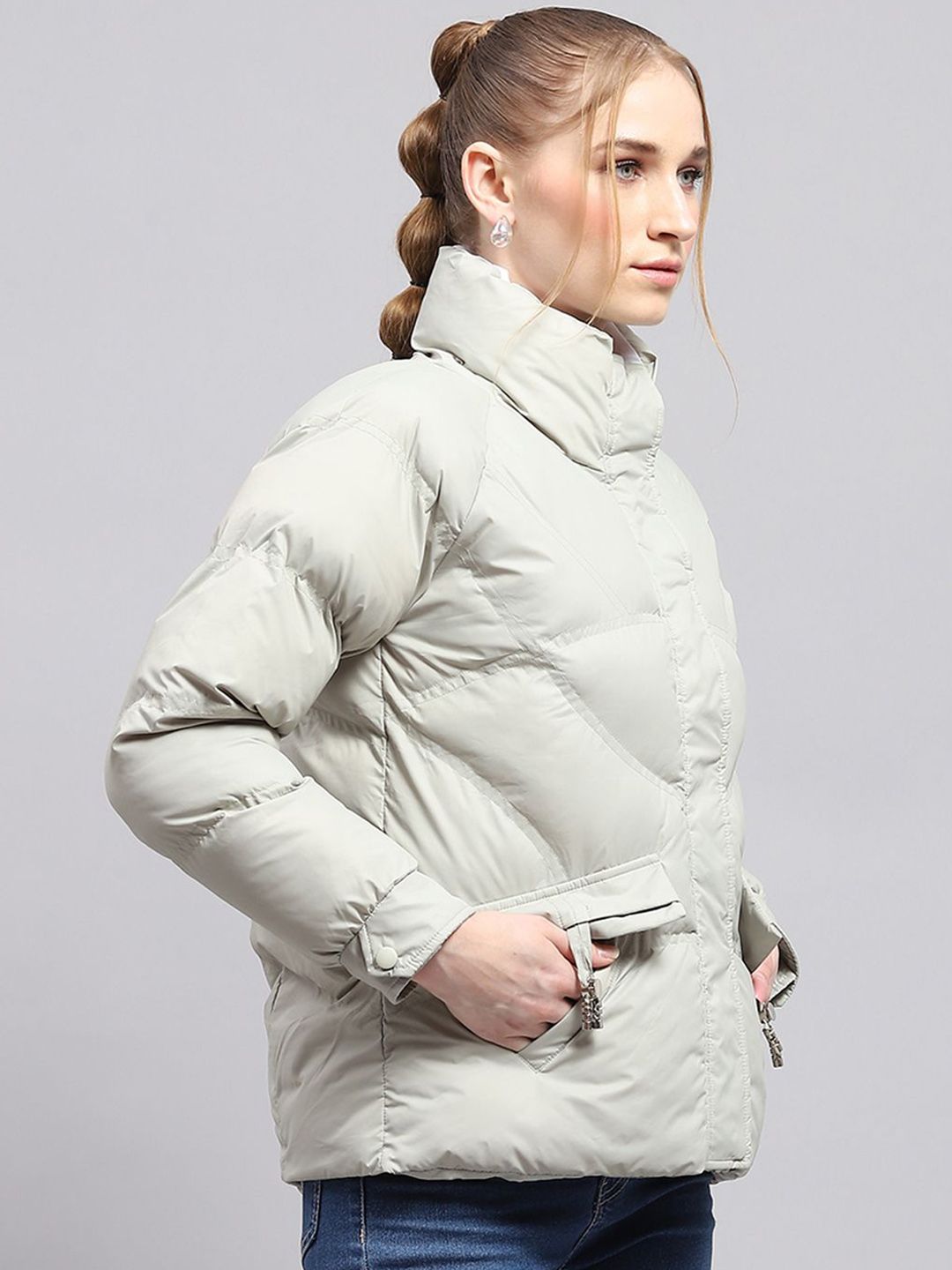 Monte Carlo Women Mock Collar Solid Casual Puffer Jacket