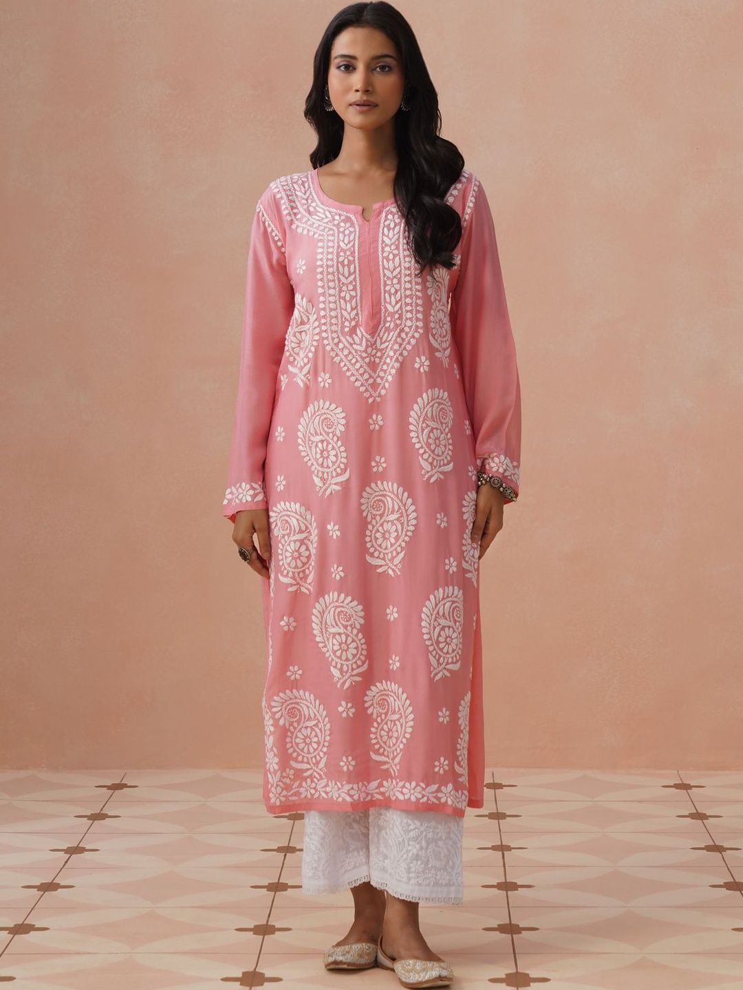 Rumah Chikankari Wanita Sulam Chikankari Cetakan Indie Kurta