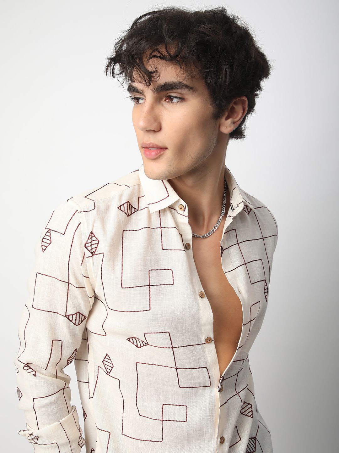 VASTRADO Men Classic Spread Collar Textured Cotton Slim Fit Casual Shirt