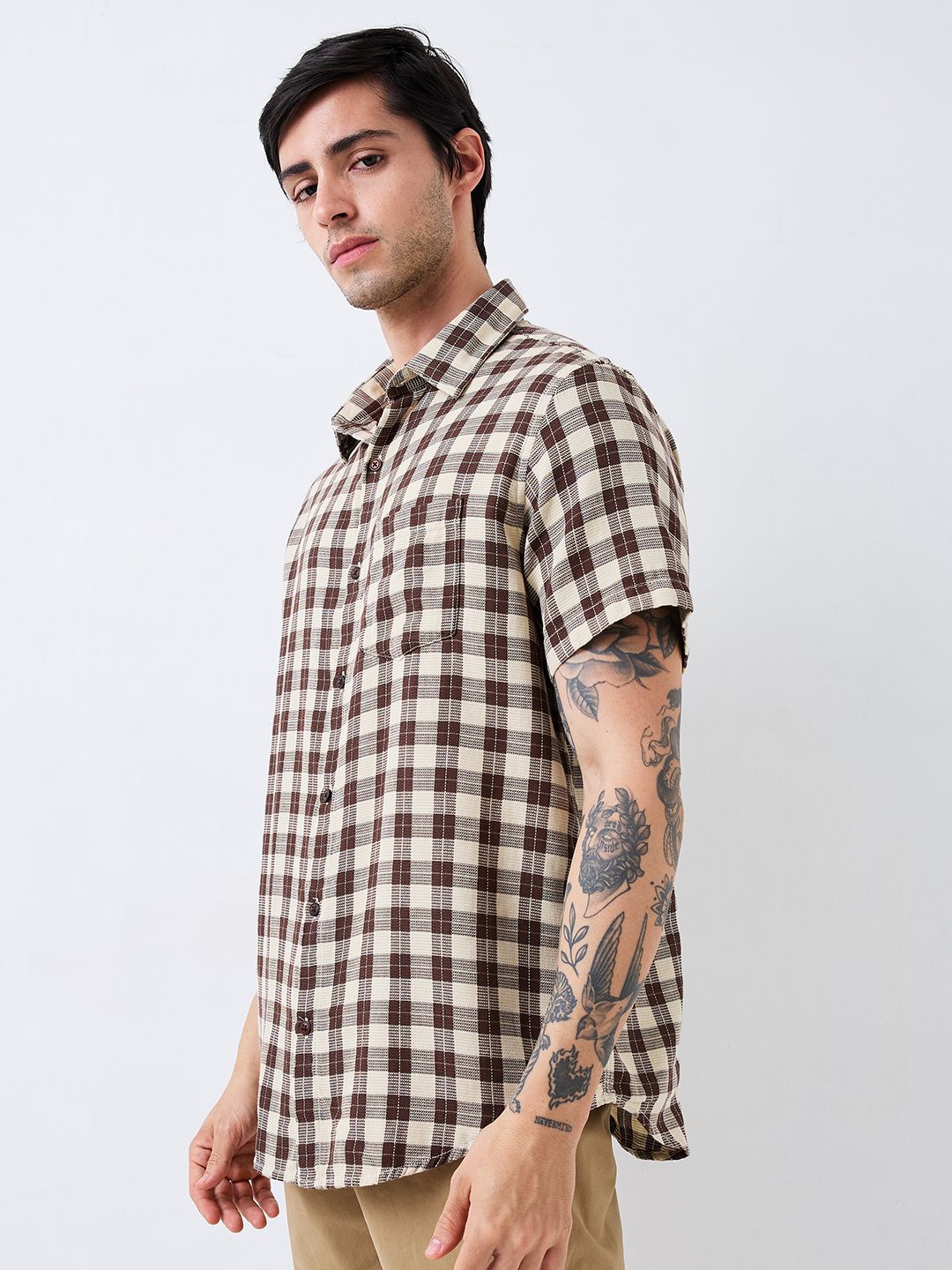 SPYKAR Men Spread Collar Checked Cotton Casual Shirt