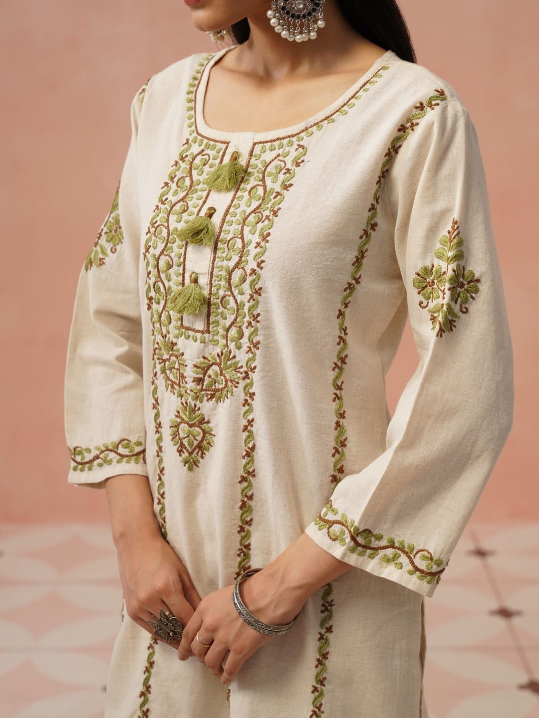 Kurta Sulam Benang Sulam Wanita Rumah Chikankari