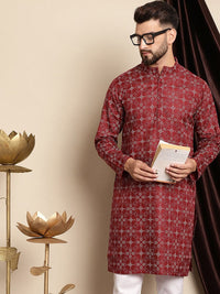 Anouk Ethnic Motifs Printed Band Collar Cotton Linen Regular Kurta