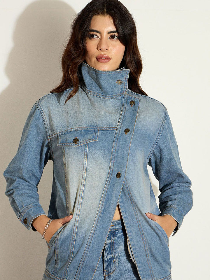 SASSAFRAS Women Washed Longline Denim Jacket