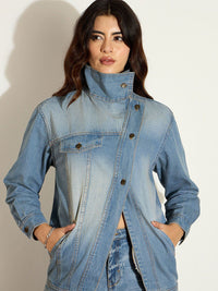 SASSAFRAS Women Washed Longline Denim Jacket
