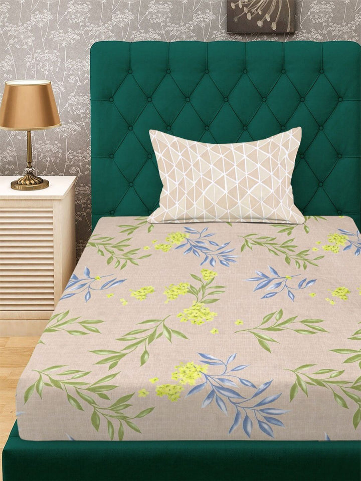 Set Cadar Bujang Bercetak Aura Beige & Yellow Floral Printed 300 TC-2.25 m X 1.50 m